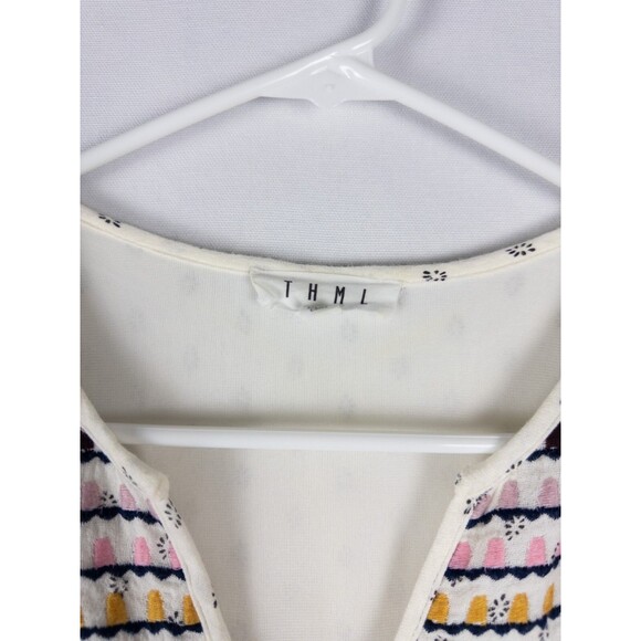 THML Anthropologie Dress Womens XS Colorful V Neck Pom Pom Midi Rayon Blend - Picture 4 of 8